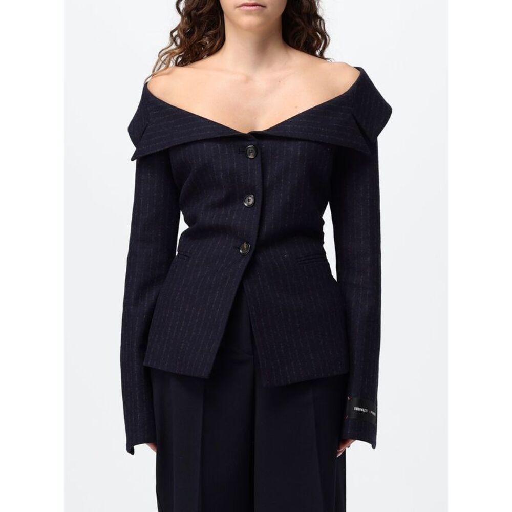 Pinko Women Pinstripe Single-Breasted Pinko Wool Blend Blazer With Sailor Collar